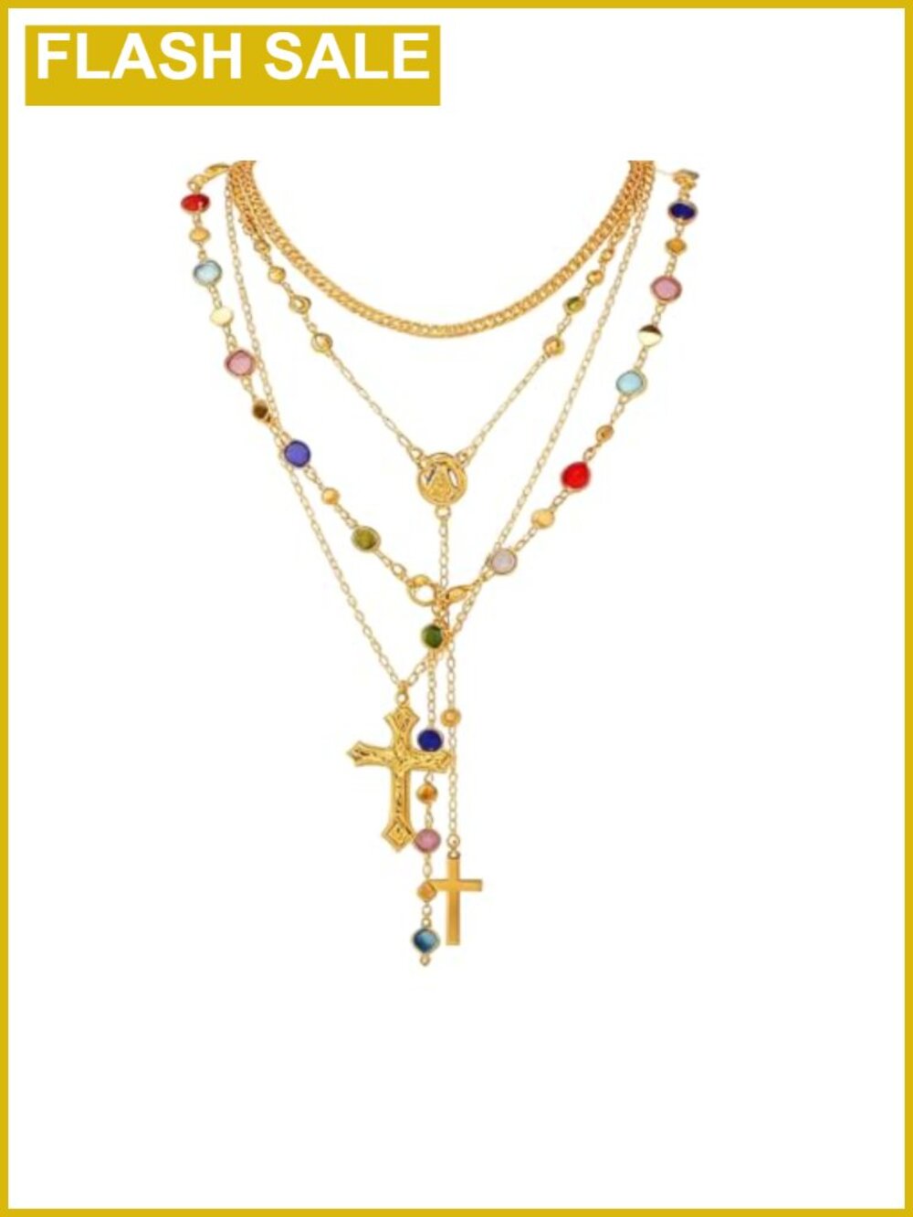Layered Gold Cross Necklace Set Pearl Bead Y Pendant Women